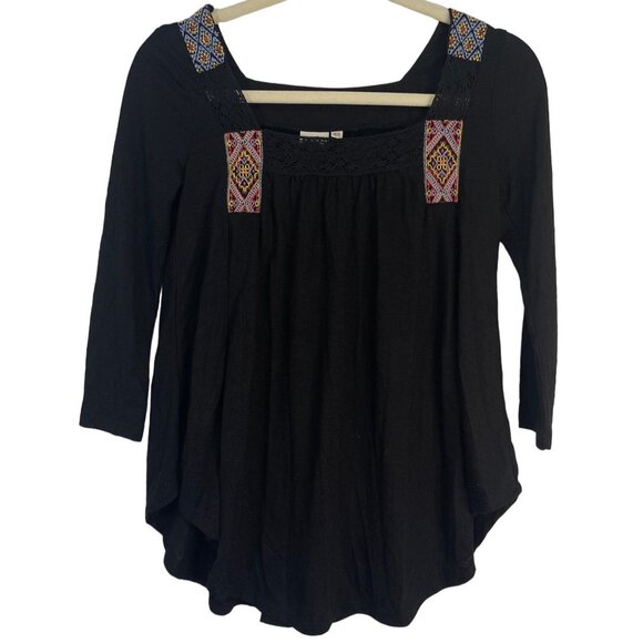 Mudd 3/4 sleeve shirt lace flowy south western design polyester black XS armpit - Picture 1 of 6